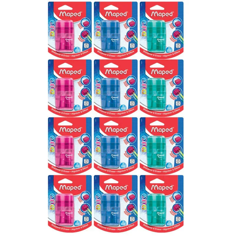 Connect DUO 2 Hole Sharpener / Eraser Combo, Assorted Colors, Pack of 12