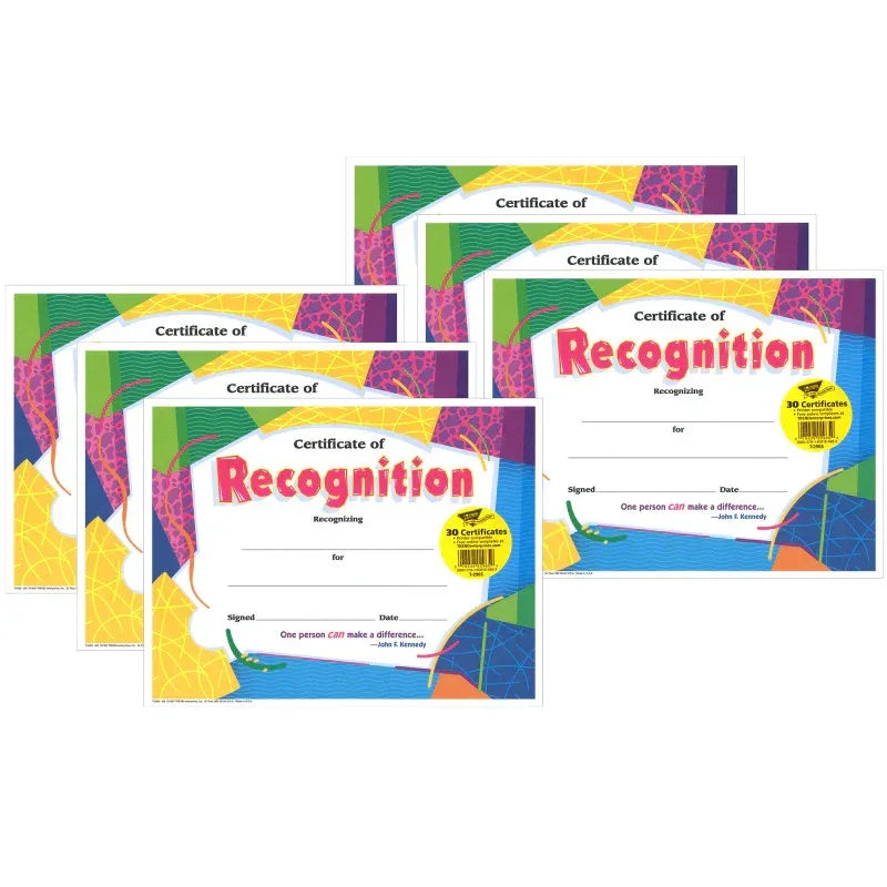 Certificate of Recognition Colorful Classics Certificates, 30 Per Pack, 6 Packs