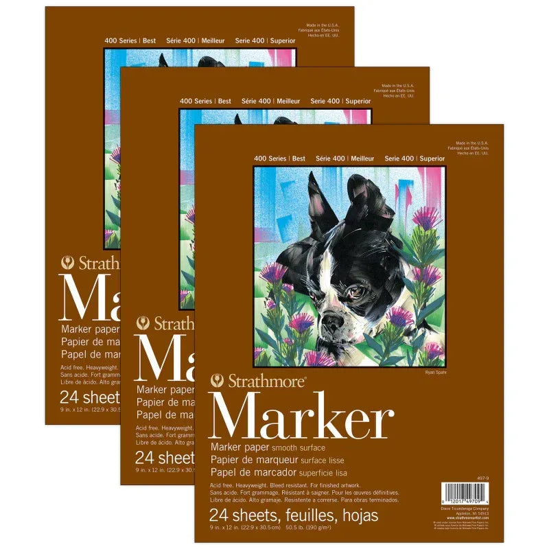 400 Series Marker Pad, Glue Binding, 24 Sheet, 9x12 inch, Pack of 3