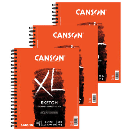 XL Series Sketch Pad, Side Wire Binding, 100 Sheet, 9x12 inch, Pack of 3