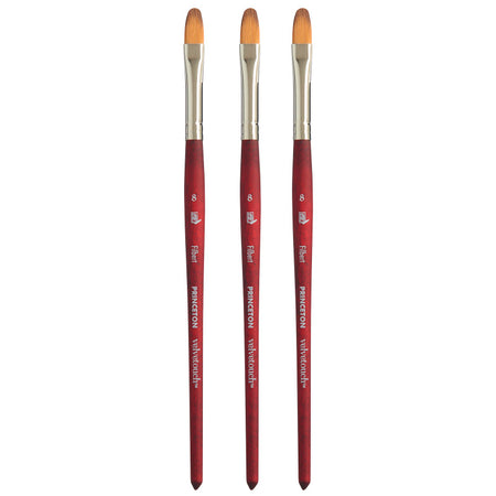Velvetouch Filbert Brush, Synthetic Bristles, Short Handle Mixed Media Paintbrush, Scarlet, Size 8, Pack of 3
