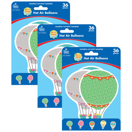 Up and Away Hot Air Balloons Cut-Outs, 36 Per Pack, 3 Packs