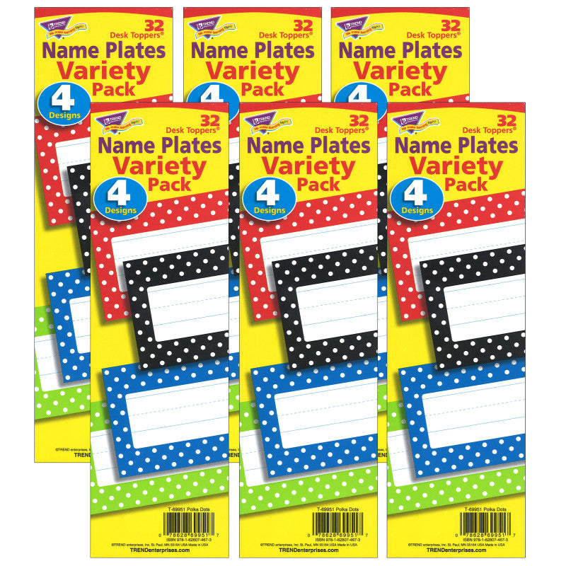 Polka Dots Desk Toppers&reg; Name Plates Variety Pack, 32 Per Pack, 6 Packs