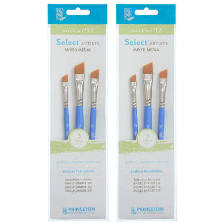 Select Artiste Brush Set No. 12, Synthetic Bristles, Short Handle Mixed Media Paintbrush, Jewel Blue, 3 Per Set, 2 Sets