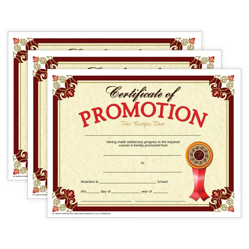 Certificate of Promotion, 8.5" x 11", 30 Per Pack, 3 Packs