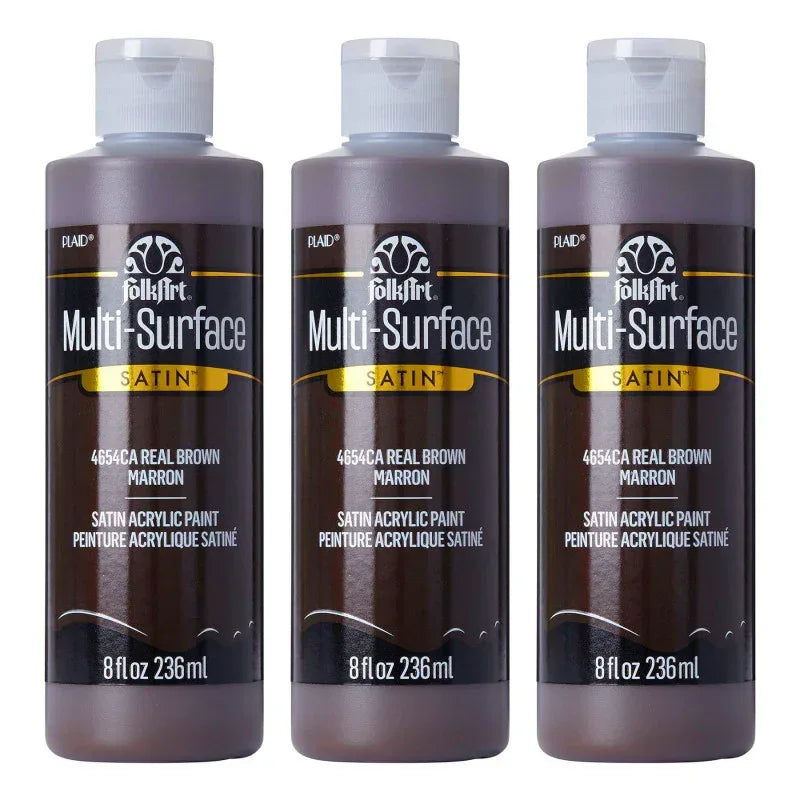 Acrylic Paint Multi-Surface Satin, 8oz., Real Brown, Pack of 3