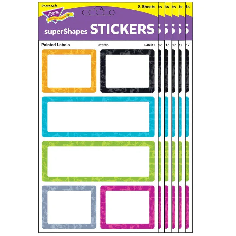 Color Harmony Painted Labels superShapes Stickers - Large, 24 Per Pack, 6 Packs