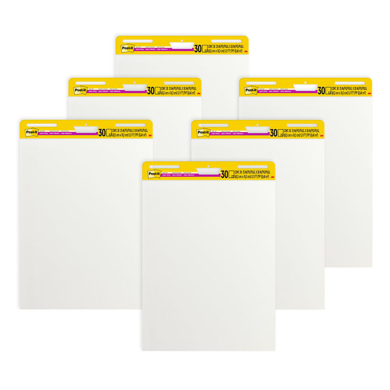 Self-Stick Easel Pads, Unruled, 25 x 30 Inches, White, 30 Sheets per Pad, 6 Pads