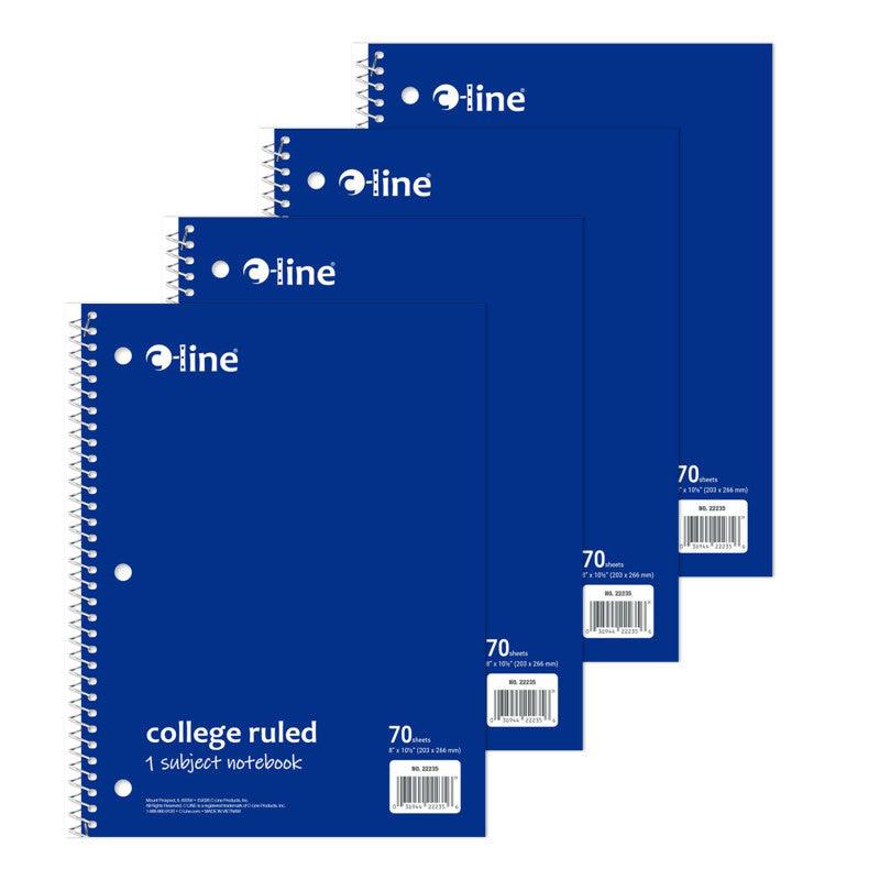 College-Ruled 1-Subject Notebooks, 70 Sheets, Blue, 4-Pack