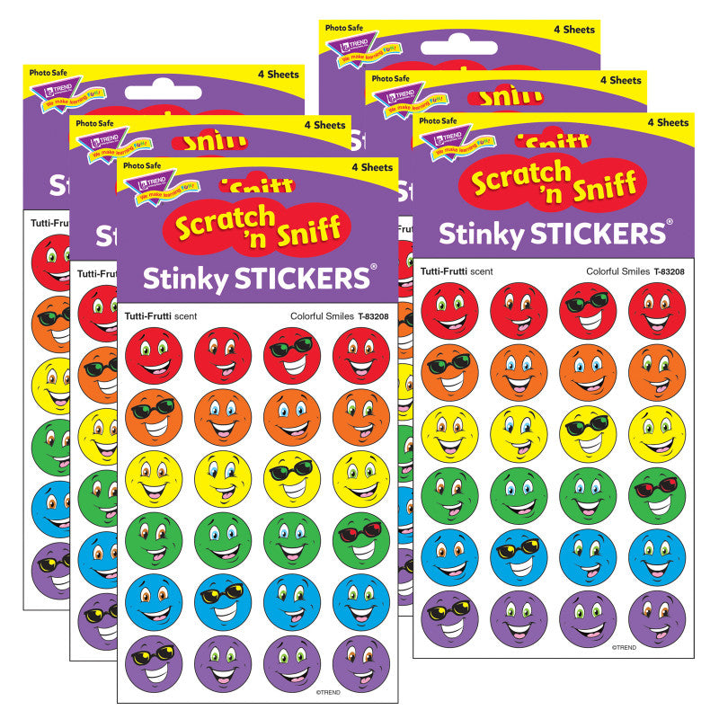 Colorful Smiles/Tutti-Frutti Stinky Stickers&reg;, 96 Per Pack, 6 Packs