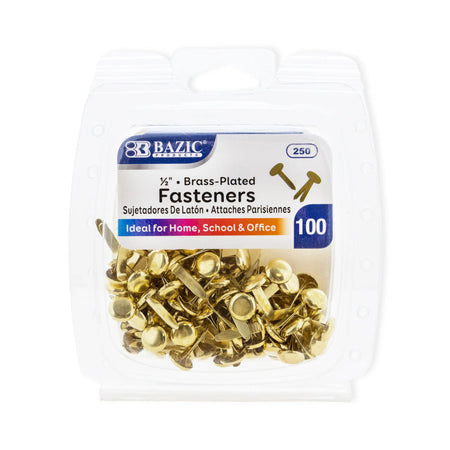 Brass-Plated Fasteners, 1/2", Pack of 100