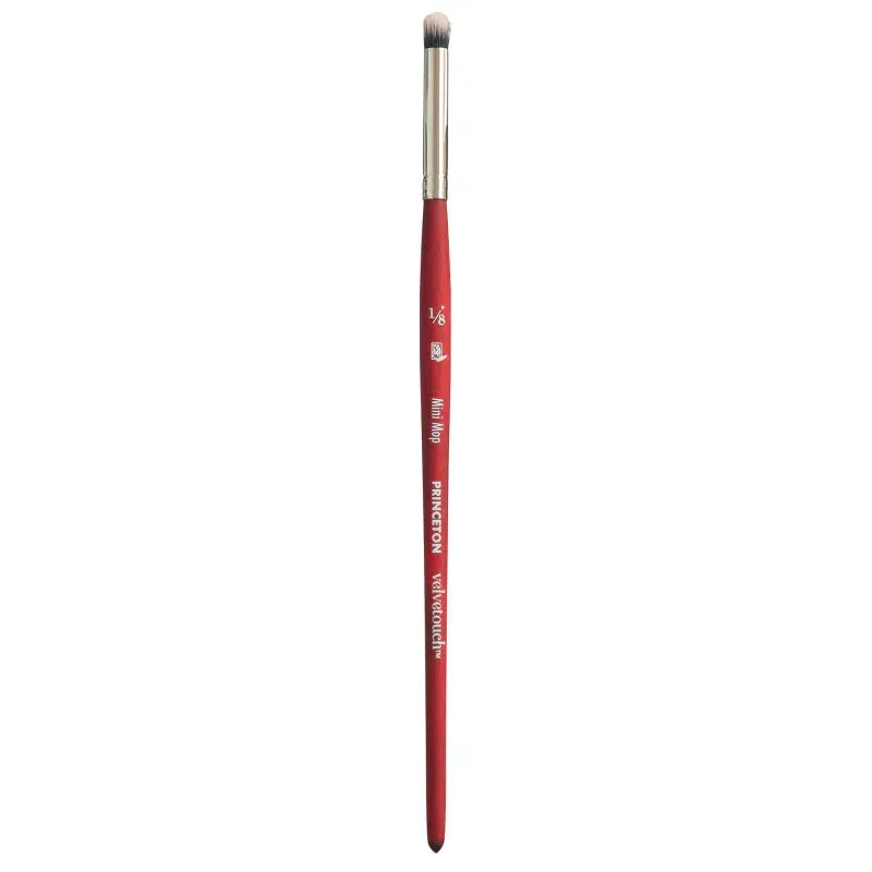 Velvetouch Mini Mop Brush, Synthetic Bristles, Short Handle Mixed Media Paintbrush, Scarlet, Size 1/8 inch, 1 Count