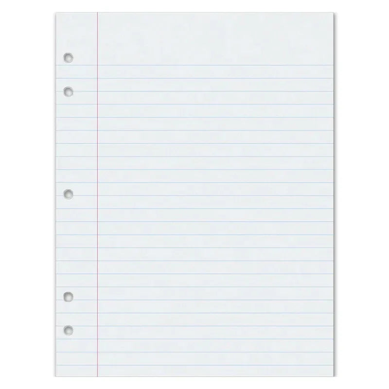 Composition Paper, White, 5-Hole Punched, Red Margin, 3/8" Ruled, 8" x 10-1/2", 500 Sheets