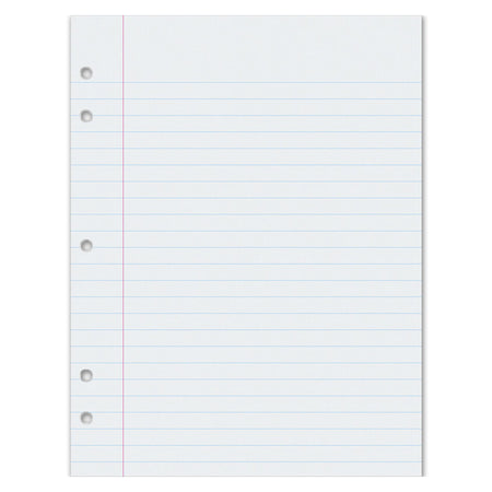 Composition Paper, White, 5-Hole Punched, Red Margin, 3/8" Ruled, 8" x 10-1/2", 500 Sheets