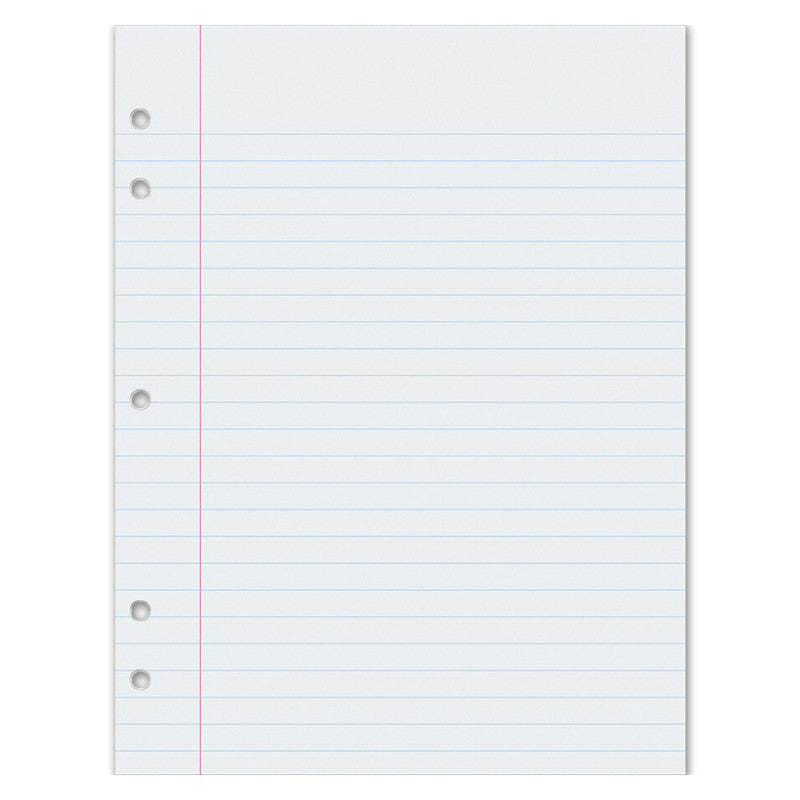Composition Paper, White, 5-Hole Punched, Red Margin, 3/8" Ruled, 8" x 10-1/2", 500 Sheets