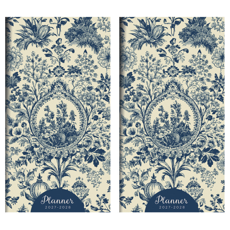 2027-2028 Blue Toile Small Monthly Pocket Planner, 2-Pack