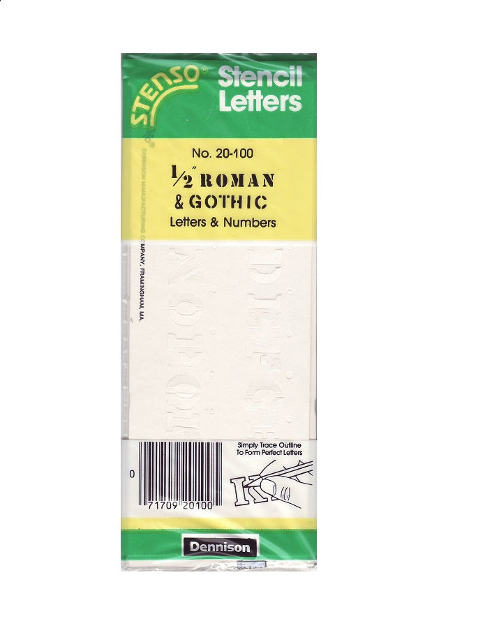 Stenso Stencil 1/2" Roman Gothic Letters and Numbers No 20-100 Dennison