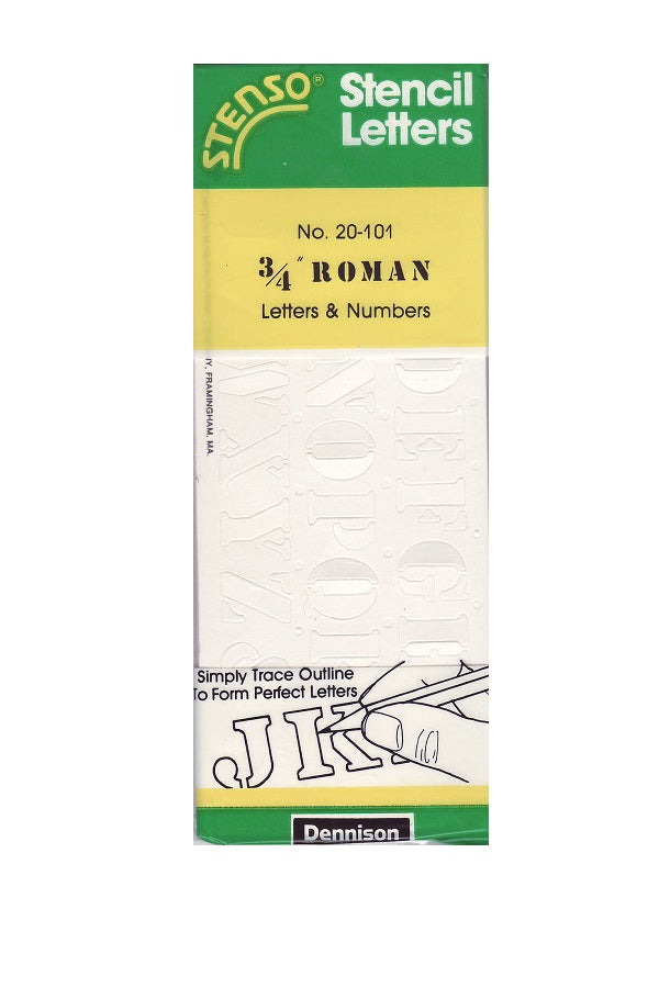 Stenso Stencil 3/4" Roman Letters and Numbers No 20-101 Dennison