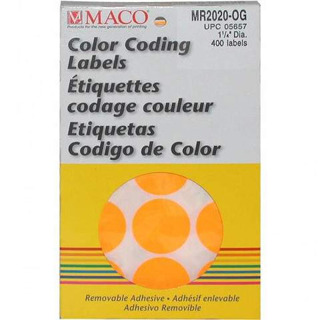MACO Neon Orange Round Color Coding Labels, 1-1/4 Inches in Diameter, 400 Per Box MR2020-OG