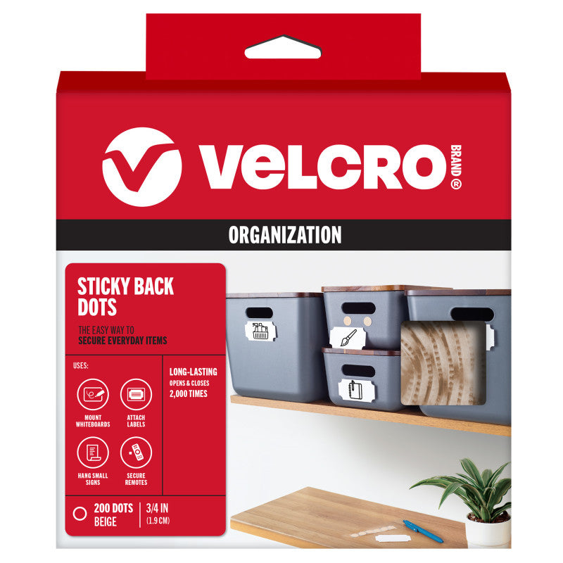 Sticky Back Hook and Loop Dots, 3/4 in Dots, Beige, 200 Count