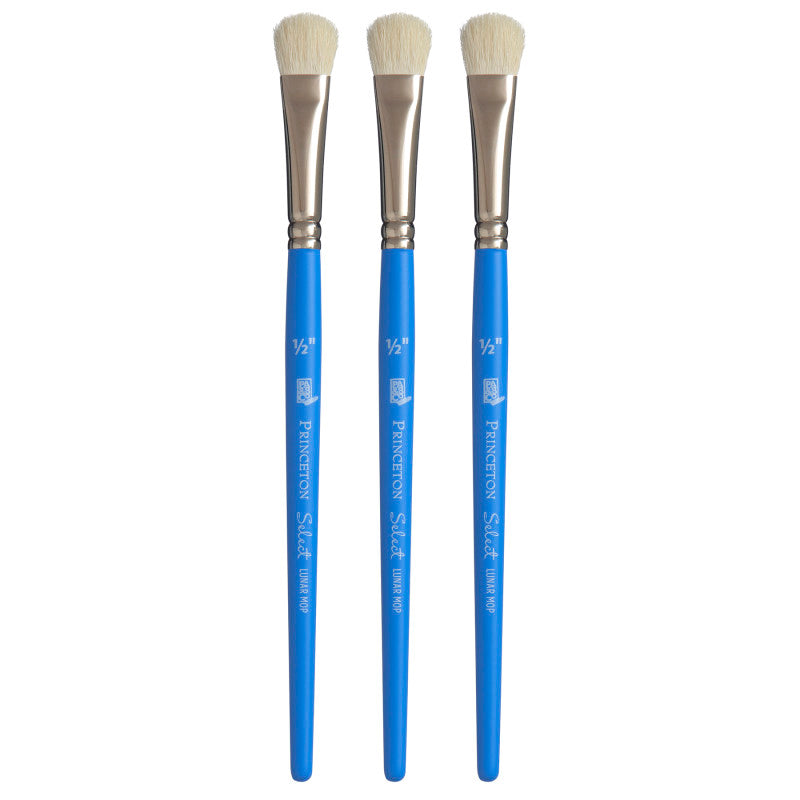 Select Artiste Lunar Mop Brush, Natural Bristles, Short Handle Mixed Media Paintbrush, Jewel Blue, Size 1/2 inch, Pack of 3