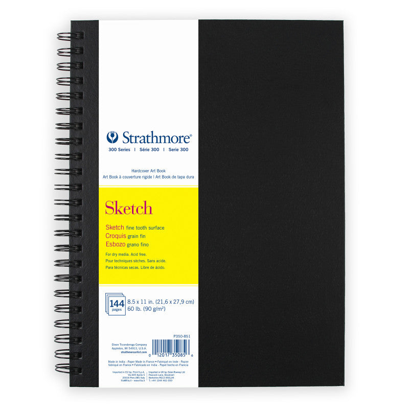 300 Series Sketch Paper Art Book, Black Hardcover & Side Wire Binding, 72 Sheets, White, 8.5x11 inch