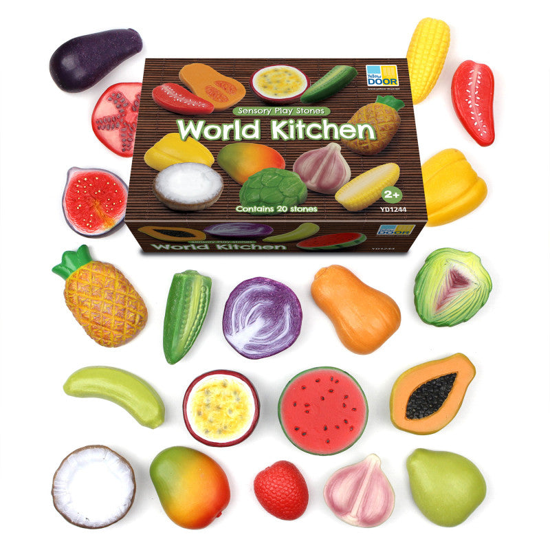 Sensory Play Stones, World Kitchen Food Set, Set of 20