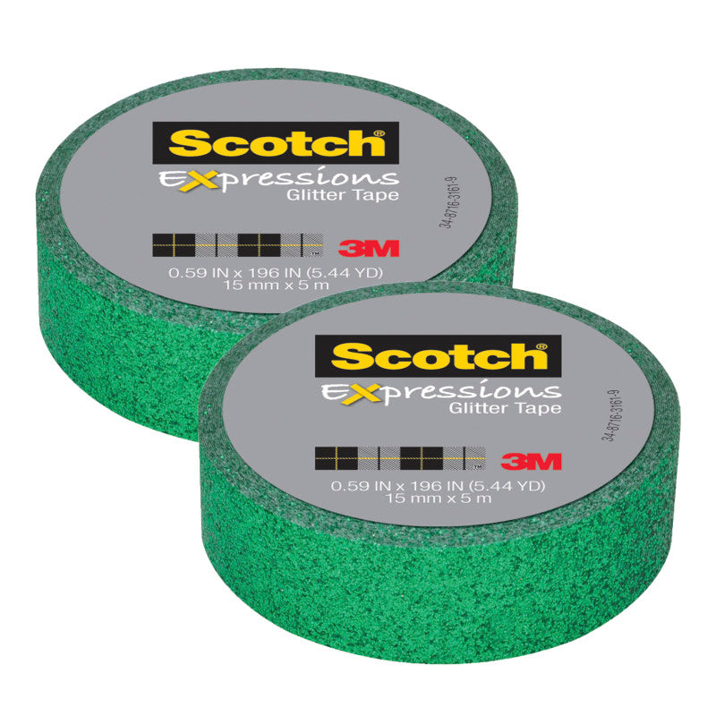 Expressions Glitter Tape, .59" x 196", Dark Green Glitter, Pack of 2