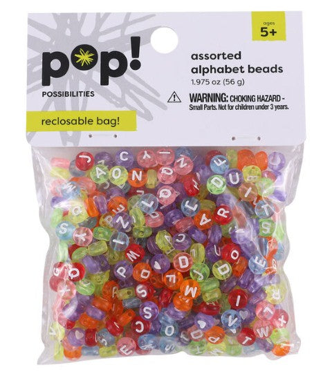 Plastic Alphabet Beads - 7mm Round Translucent Beads - 1.98 oz. package
