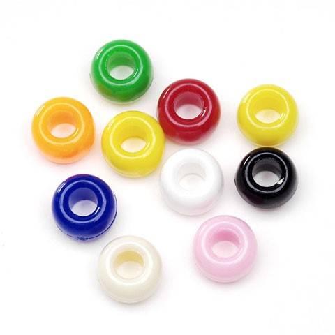 Pony Beads - Plastic - Opaque Multi Colors - 900/pkg. 6 x 9mm, (21202)