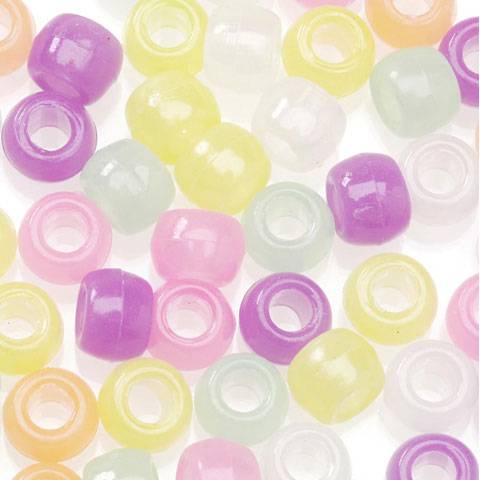 1 lb Big Value Pony Beads Acrylic Glow-in-the Dark Colors, 6 x 9mm, (21219)