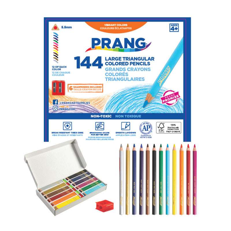 Colored Pencils Triangular, 5.5 mm core, Assorted Colors, 144 Count