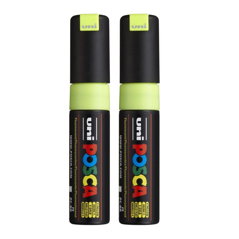 PC-8K Paint Markers, Broad Chisel Tip (8 mm), Fluorescent Yellow, Pack of 2