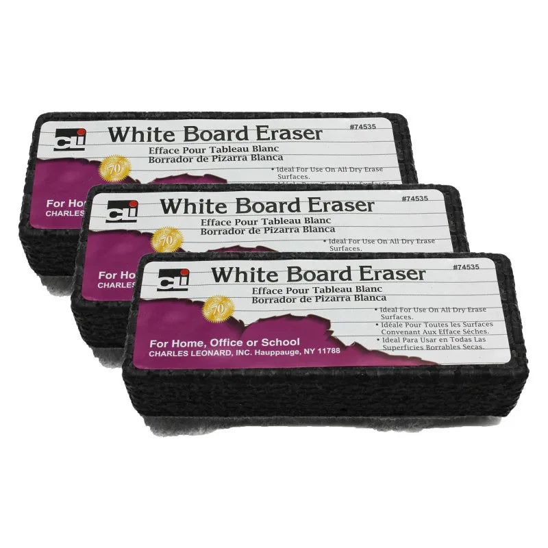 Whiteboard Eraser, Felt/Foam, Gray & Black, Pack of 3