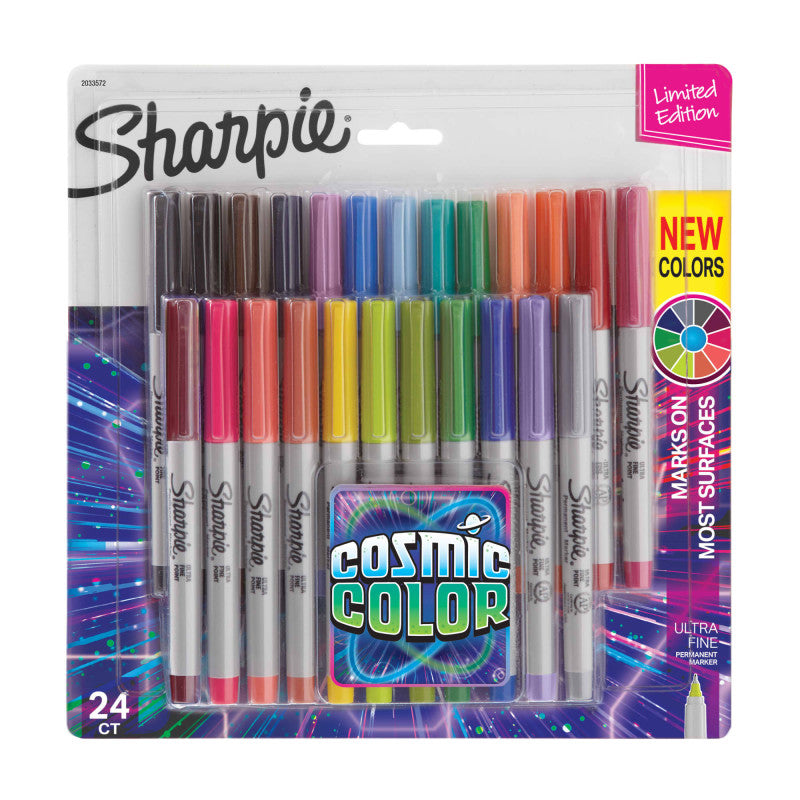 Permanent Markers, Ultra Fine Point, Assorted Cosmic Colors, Quick-Drying, 24 Count