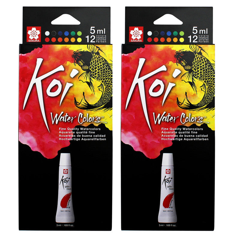 Koi Watercolor Tube Set, 5mL, 12 Colors Per Set, 2 Sets