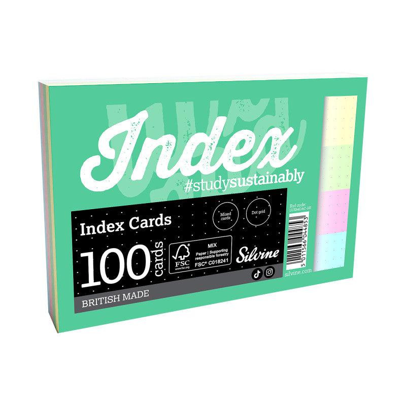Dot Grid Index Cards, 6 x 4 Inches, 4 Assorted Colors, 100 Cards