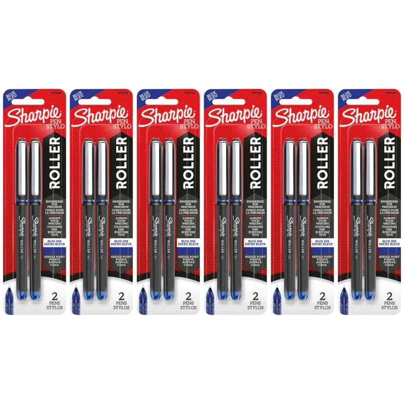 Rollerball Pen, Needle Point (0.5mm), Blue Ink, 2 Per Pack, 6 Packs
