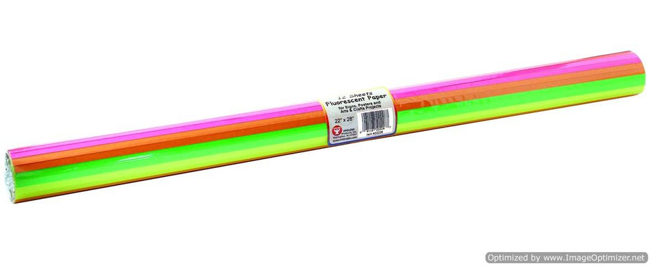 Hygloss Fluorescent Papers 12 Assorted Color - 22" X 28" ROLLED