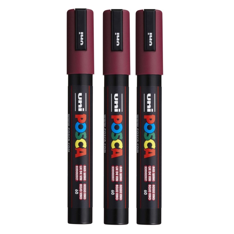 PC-5M Paint Markers, Medium Bullet Tip (1.8-2.5 mm), Red Wine, Pack of 3
