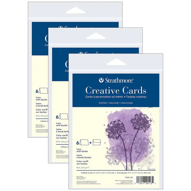 Creative Cards & Envelopes, Ivory with Deckle Edge, Full Size, 5x6.875 inch, 6 Per Pack, 3 Packs
