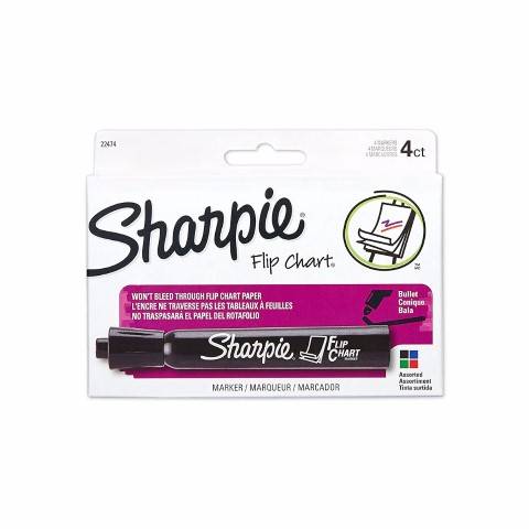 Sharpie Flip Chart Markers, Bullet Tip, Assorted Colors, 4 Pack, 22474