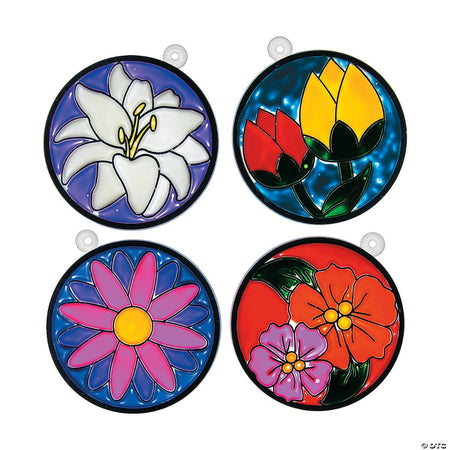 Round Spring Flower Suncatchers 4" - Assorted styles - 24/PKG