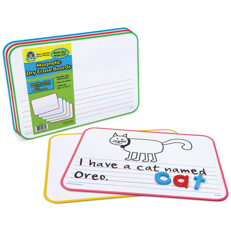 Magnetic Double-Sided Show and Tell Early Writing Dry Erase Boards, Pack of 5