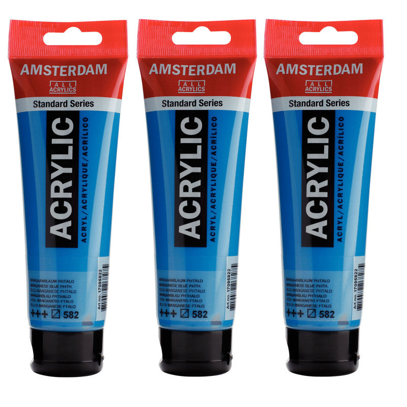 Standard Acrylic Paint, 120ml, Manganese Blue Phthalo 582, Pack of 3