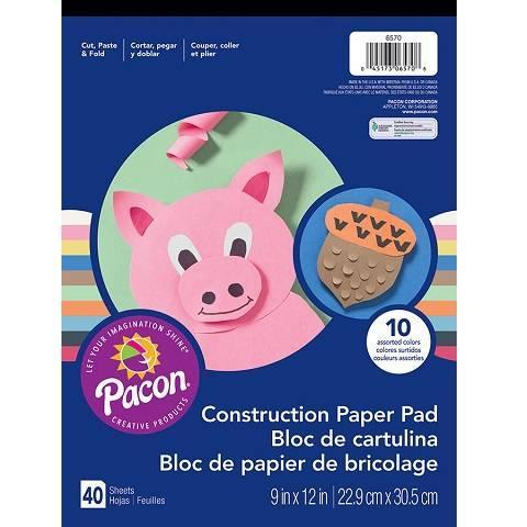 PACON, ART STREET, CONSTRUCTION PAPER PAD 9" X 12" ASSORTED COLORS 40 SHEETS, 6570