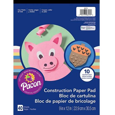 PACON, ART STREET, CONSTRUCTION PAPER PAD 9" X 12" ASSORTED COLORS 40 SHEETS, 6570