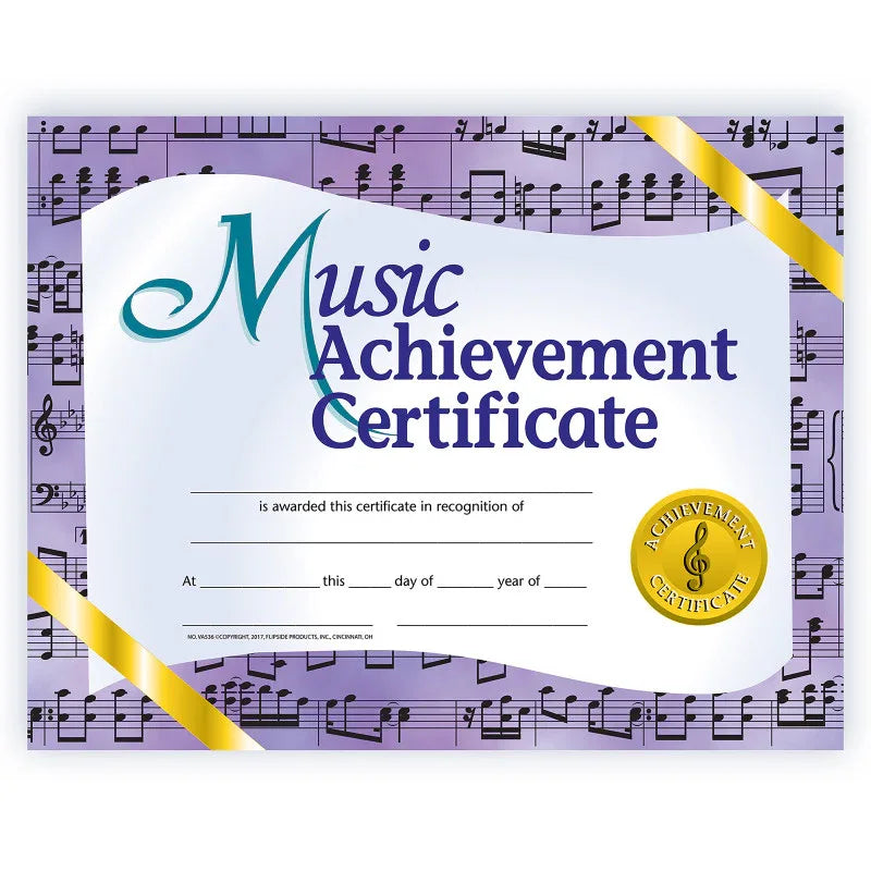 Music Achievement Certificate, 8.5" x 11", Pack of 30