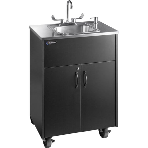Premier S1 Black Portable Hot Water Hand Sink with Laminate Cabinet and Single Stainless Steel Basin