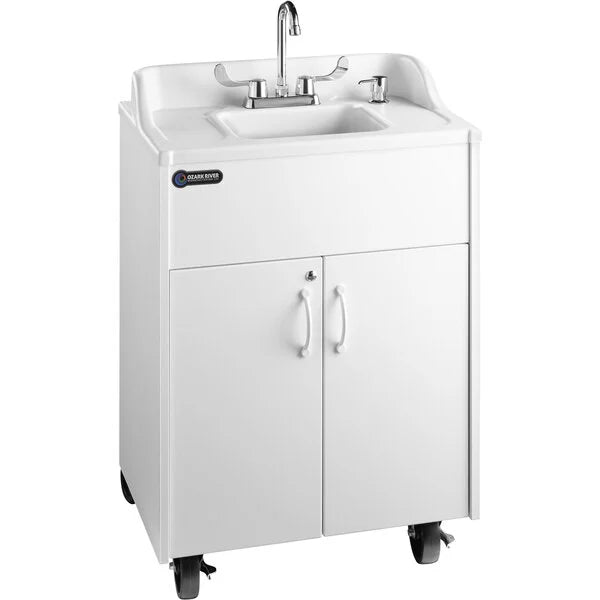 Premier Brite White Portable Hot Water Hand Sink with Laminate Cabinet and Single Basin